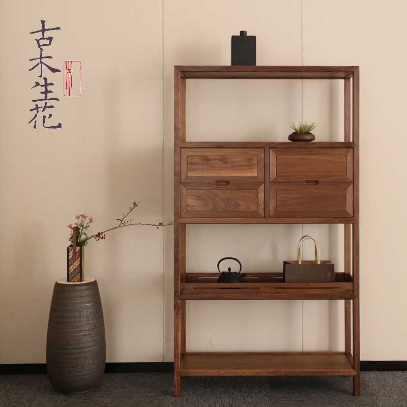 简约禅意置物柜黑胡桃木博古架