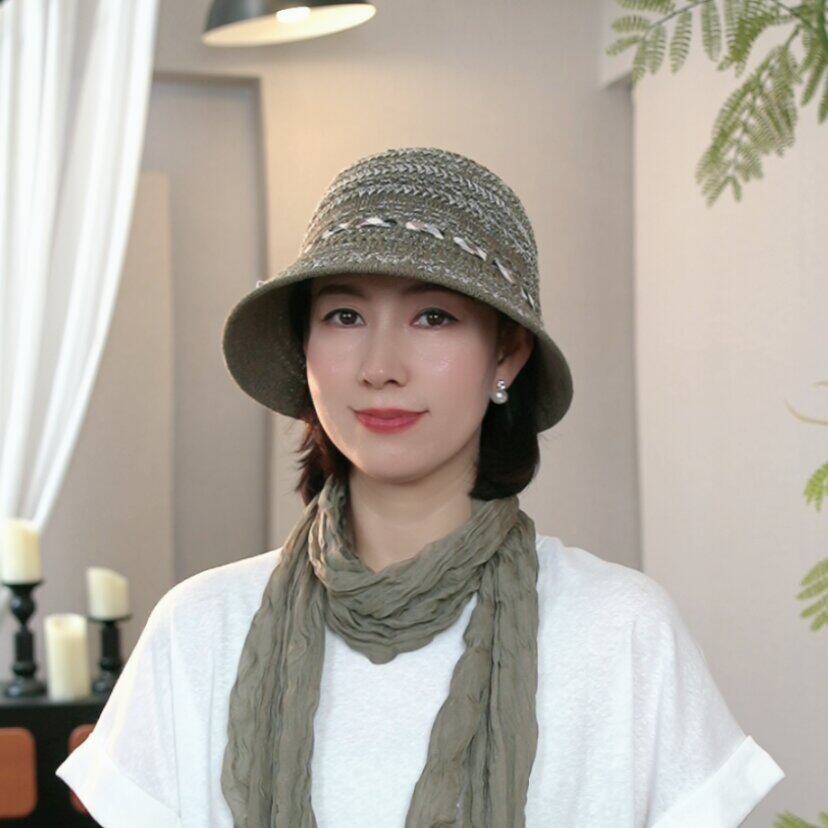 新款夏季韩系编织镂空透气渔夫帽子女防晒遮阳显脸小绑带装饰盆帽