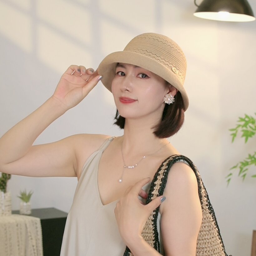 夏季新款镂空透气编织盆帽女显脸小百搭时尚礼帽出游防晒渔夫帽