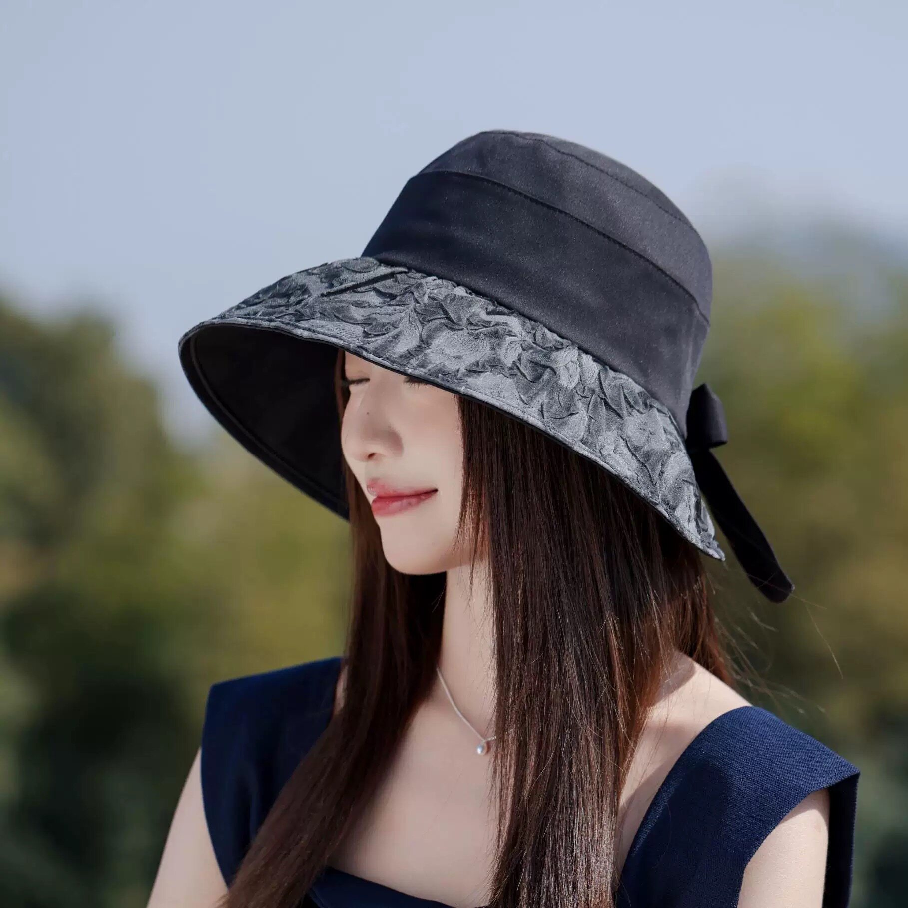 春夏新款户外出行旅游可折叠渔夫帽轻盈透气时尚百搭休闲防晒帽女