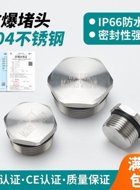 304不锈钢防爆堵头金属实心外丝密封闷盖公制螺纹M20G1/2NPT3/4