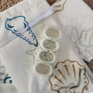 外贸防霉防水速干涤纶布浴帘红色彩圈180宽*180cm卫生间隔断帘