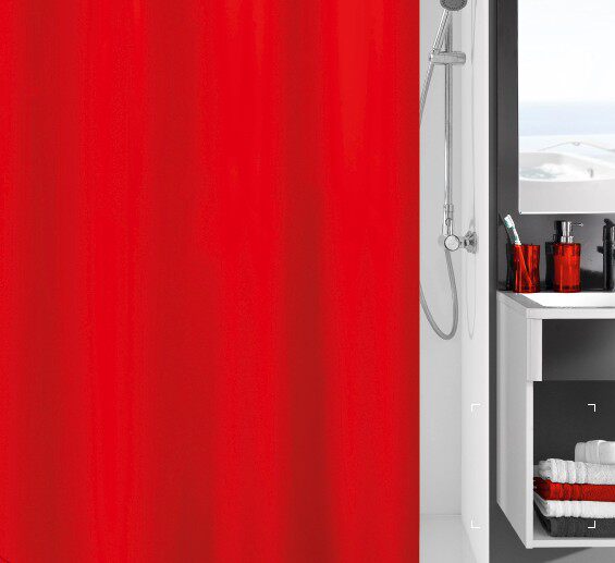 防霉防水速干涤纶布浴帘单色素色纯色中国红浴室隔断帘门帘带铅坠