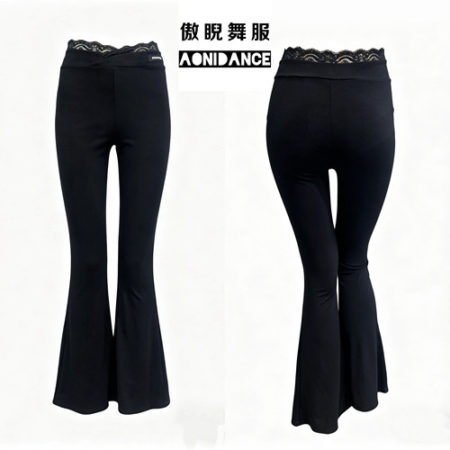 傲睨舞服新品拉丁舞服V腰头女蕾丝拼接高腰高弹力微喇裤显瘦Q103