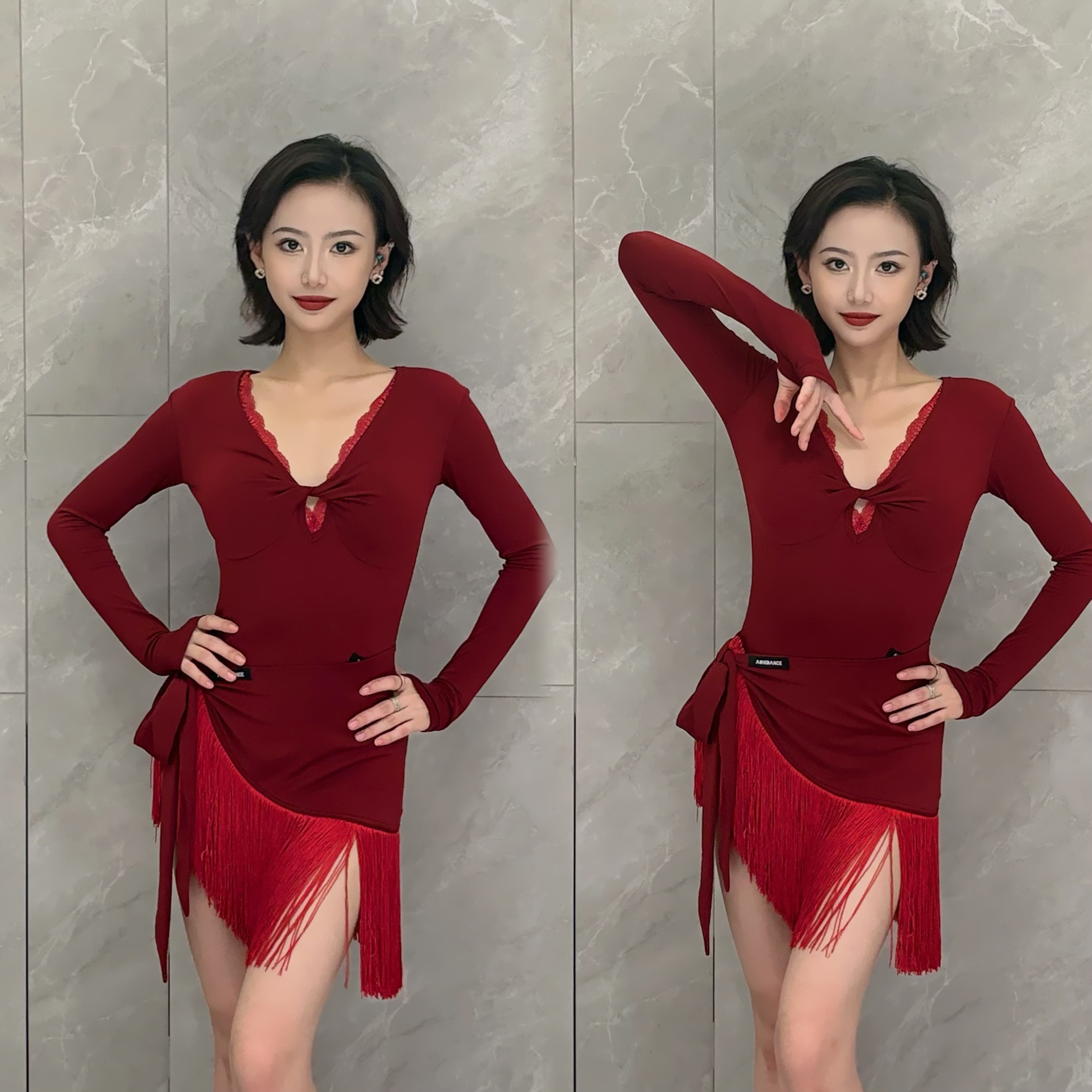 傲睨舞服新款拉丁舞服女成人上衣长袖连体衣拉丁舞摩登舞服Q99