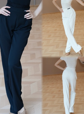 傲睨舞服新款拉丁舞服成人女窄版睫毛蕾丝高腰宽松直筒裤Q89