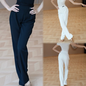 傲睨舞服新款拉丁舞服成人女窄版睫毛蕾丝高腰宽松直筒裤Q89