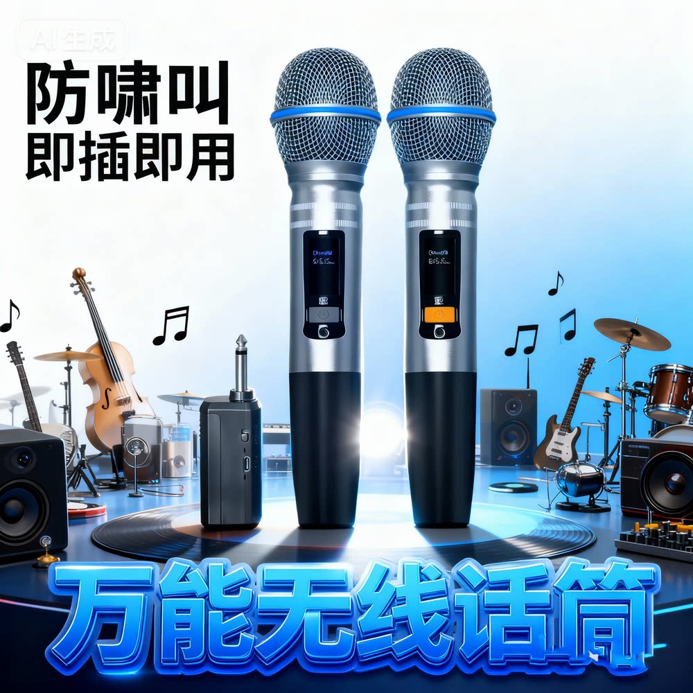 无线话筒专业家庭K歌户外音响通用充电接收器万能金属麦克风