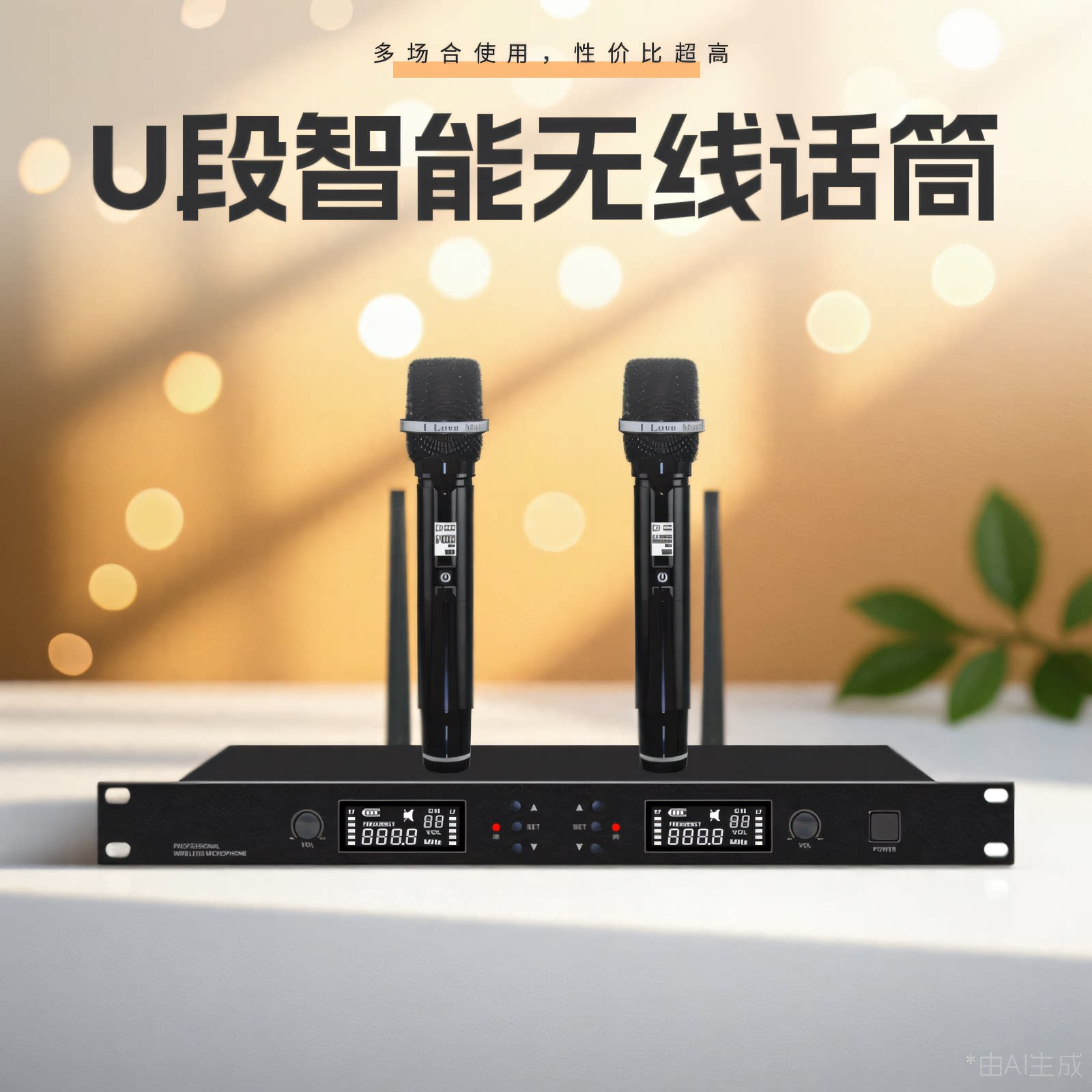 金属无线话筒一拖二舞台ktv