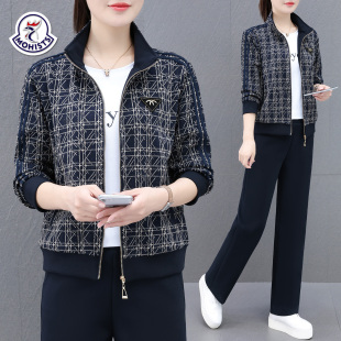 【品牌】妈妈运动套装女春秋冬大码洋气休闲跑步服加厚卫衣三件套