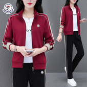 品牌 大码 休闲运动服套装 新款 中年妈妈跑步卫衣三件套 女春秋季