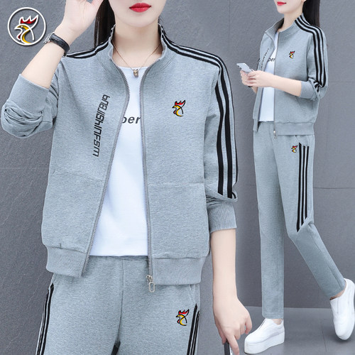 公鸡针织卫衣开胸大码运动服套装