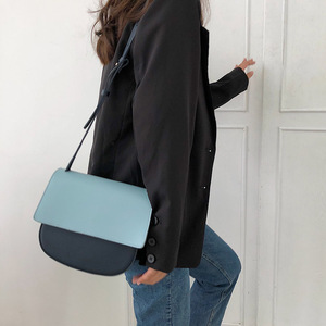 韩版撞色单肩马鞍包