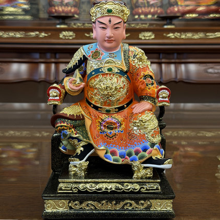 华光大帝神像五显马灵官马王爷三只眼香樟木雕马元帅12寸16寸古彩