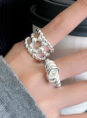 几何镂空多层线条戒指女简约时尚绳结冷淡风开口指环嘻哈食指戒潮