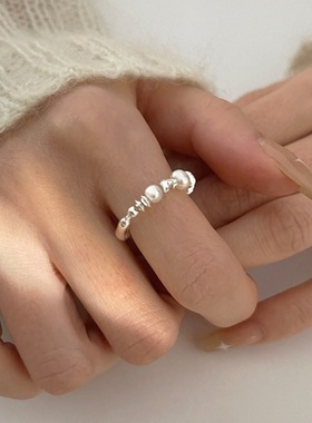精致碎银弹力手作戒指女极简冷淡风轻奢珍珠S925银指环甜酷食指戒