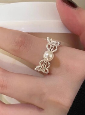 甜美蕾丝镂空花边戒指女法式轻奢宫廷风精致开口指环ins风食指戒