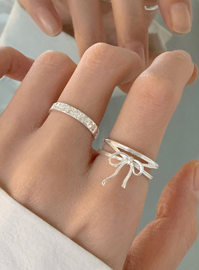 简约线条蝴蝶结戒指女几何缠绕交叉S925镀银开口指环网红食指戒潮