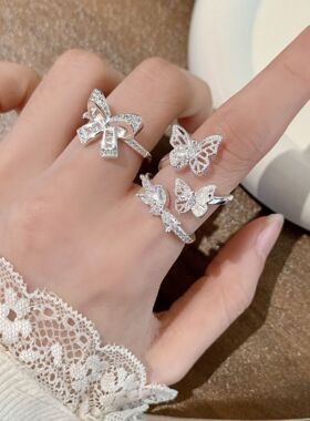 甜酷镂空蝴蝶结戒指女ins风超仙百搭精致轻奢开口指环叠戴食指戒