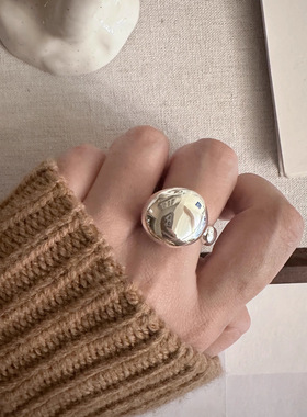 几何光面戒指女夸张时尚个性金属S925镀银开口指环嘻哈朋克食指戒