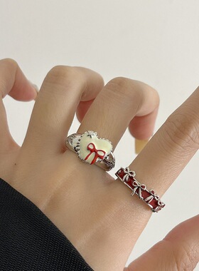 甜酷氛围感蝴蝶结爱心戒指女轻奢时尚百搭开口指环网红小众食指戒