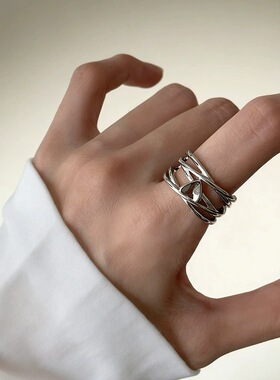 多层不规则线条爱心戒指女复古时尚个性开口指环独特性嘻哈食指戒