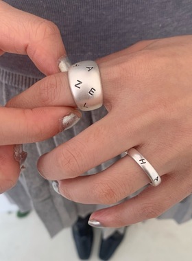 韩版字母雾面戒指女时尚百搭气质百搭叠戴开口指环小众设计食指戒