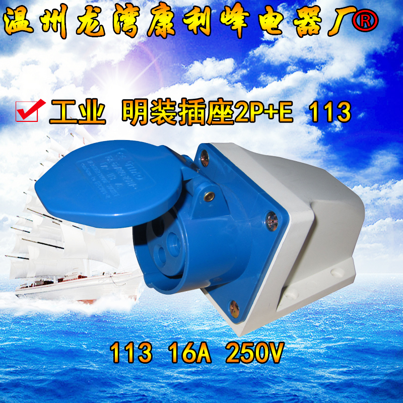 康利峰 113尼龙工业防水插头明装插座3芯3P/16A单相三线2P+E
