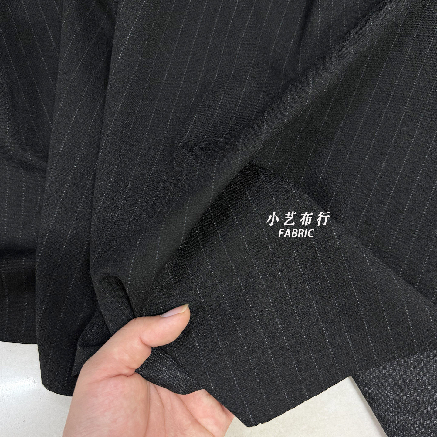 高档黑色竖条纹弹力棉布料春秋西装裤子连衣裙外套手工面料包邮