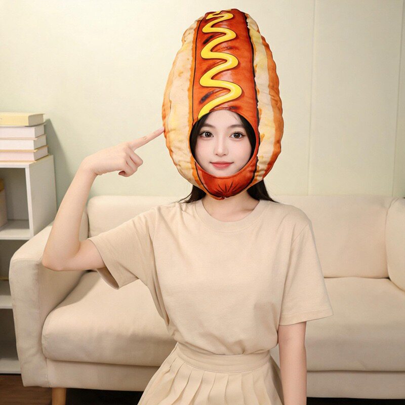 搞怪热狗面包食物造型头套帽子