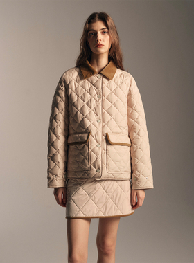 SOFTSELF雾绒诗复古风菱格短款翻领轻薄羽绒服半裙新款冬季女