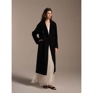 SOFTSELF雾绒诗冬季 显瘦双山羊绒宽松系带双面大衣外套 新款