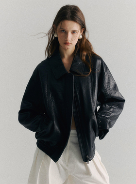 SoftSelf·薄雾梦泽美式复古机车皮衣夹克oversize黑色休闲外套