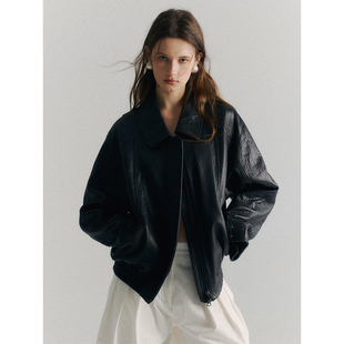 SoftSelf·薄雾梦泽美式复古机车皮衣夹克oversize黑色休闲外套