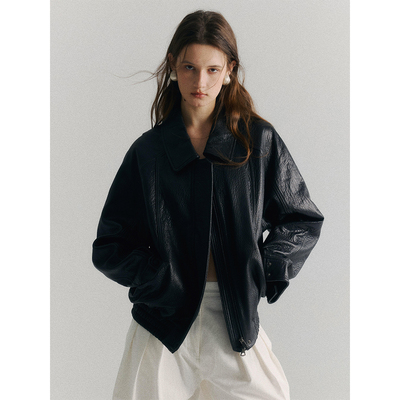 SoftSelf·薄雾梦泽美式复古机车皮衣夹克oversize黑色休闲外套