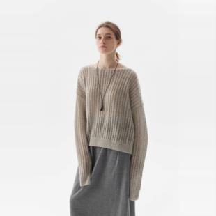 SoftSelf·和煦之墨圆领羊绒衫 打底针织毛衣 女100%山羊绒宽松长袖