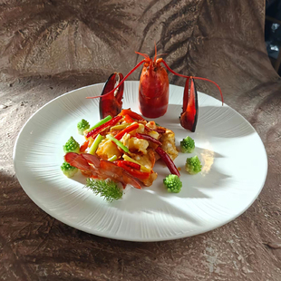 大盘小青龙摆盘帝王蟹盘蒸鱼特大圆盘凉菜展示盘酒店16寸陶瓷餐具