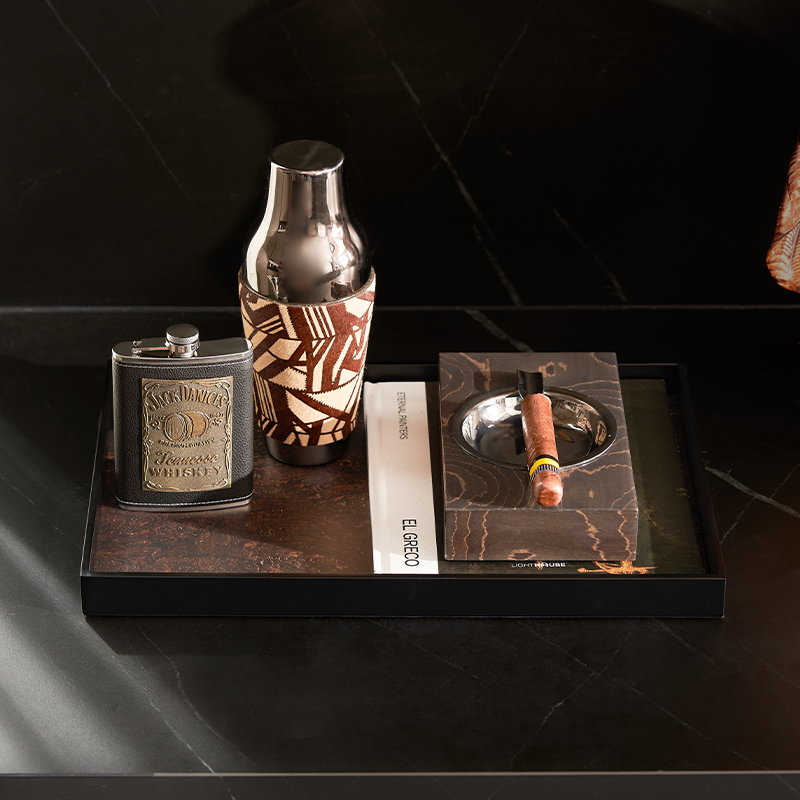 中古风复古餐厅餐边柜储物柜水吧台托盘仿真酒具陶瓷装饰品盘摆件