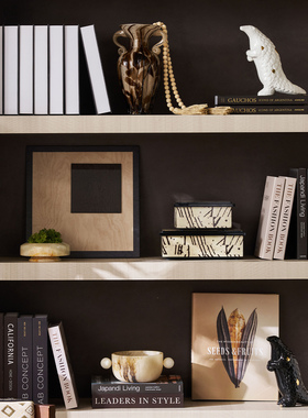 集设书柜日式软装展示柜烛台蜡烛挂画中古风花瓶邸高设计感摆件