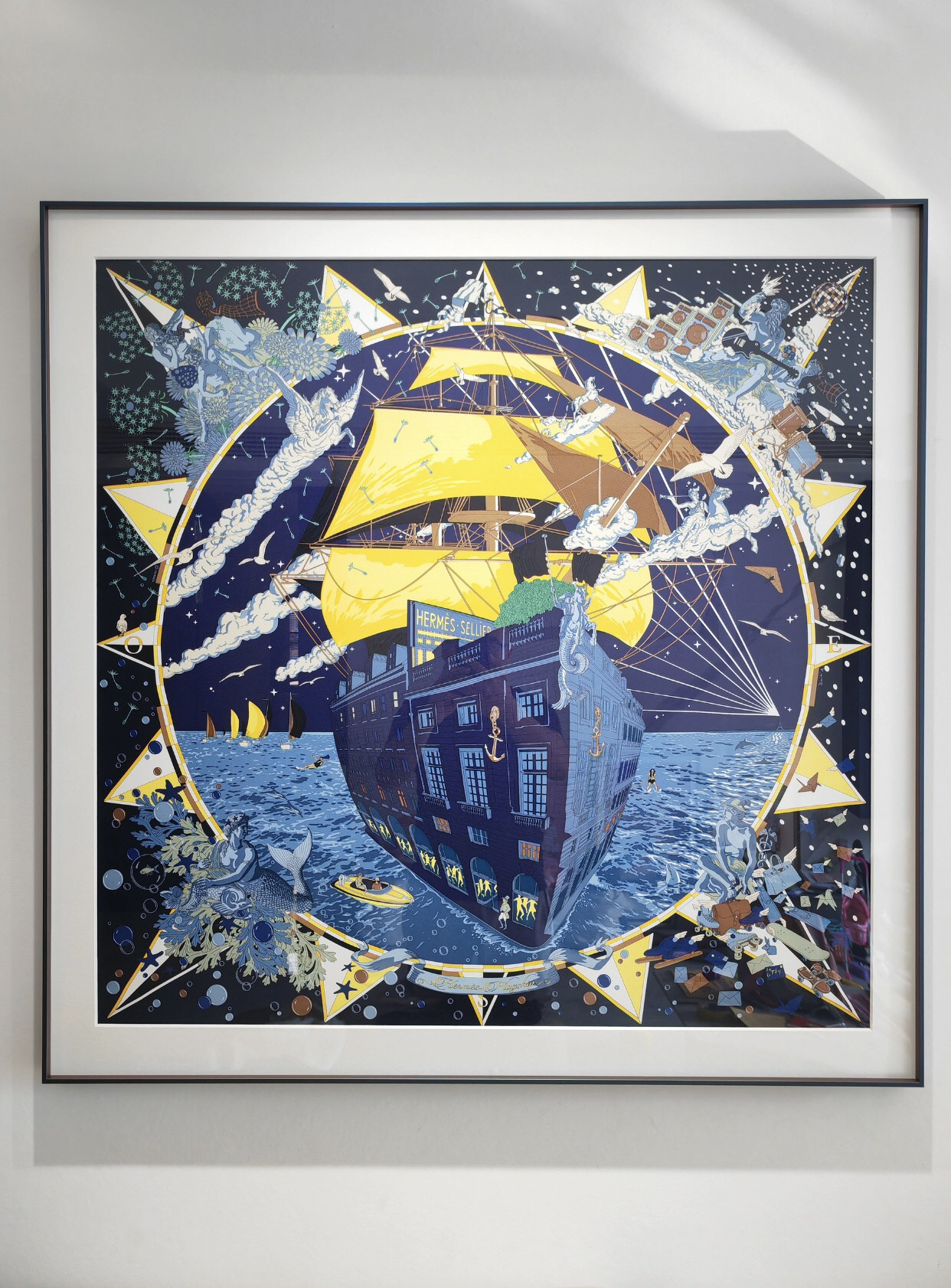 游轮派对90cm新款爱马丝巾画裱画框定制丝巾画成品旗舰丝巾画