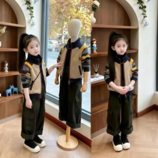 女童春秋新款2026套装秋款中大童韩系时尚洋气外套工装裤两件套潮