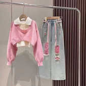 春秋装 毛衣三件套装 2024新款 女童装 秋季 中大童女孩时髦洋气多巴胺