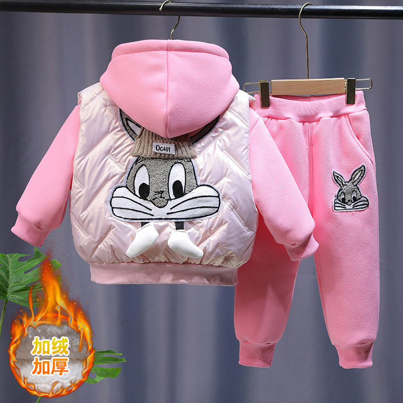女童冬装加绒加厚三件套装2023新款洋气时髦卫衣女孩中大童马甲潮