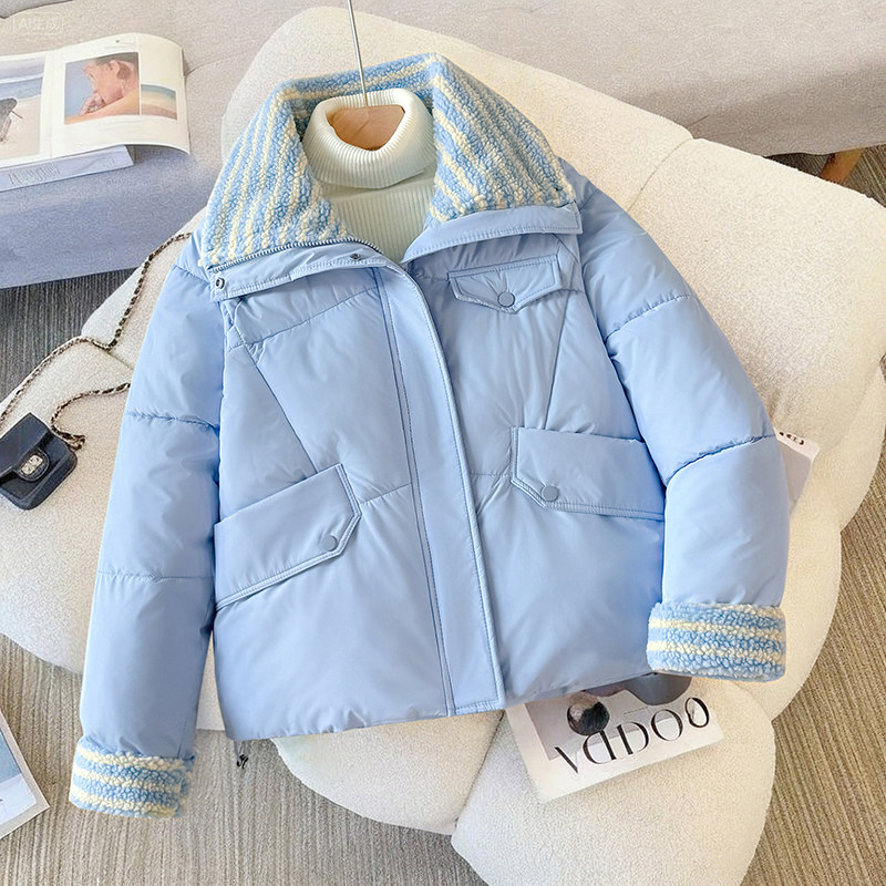 羽绒棉服女短款羊羔棉衣面包外套