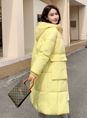 奶黄色羽绒棉服女中长款2025冬季新款韩版宽松棉衣加厚保暖外套潮