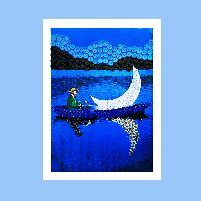 星空月亮船  儿童手工diy制作活动纽扣画创意装饰画材料