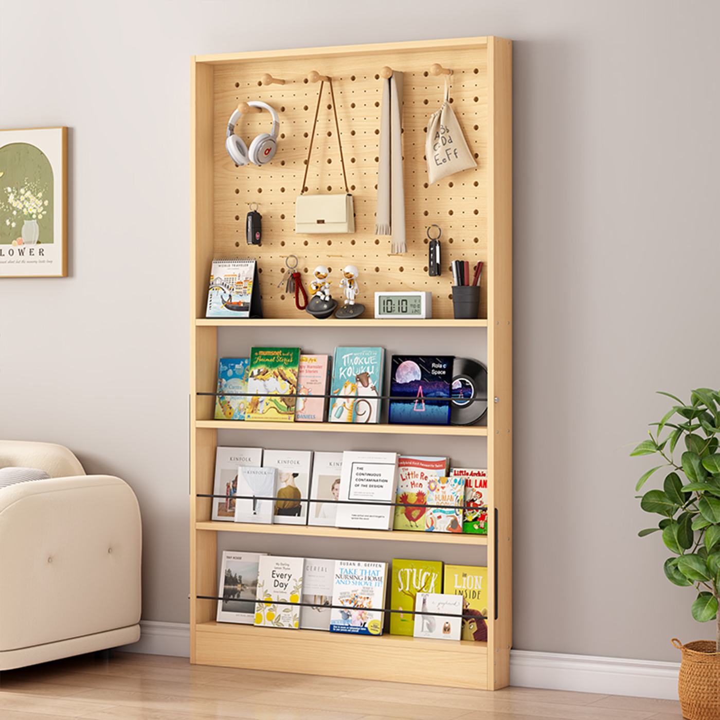 超薄落地置物架一体靠墙门后收纳