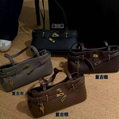 2026新款真皮牛皮女包铂金包手提包单肩斜挎包32*10*16复古小牛纹