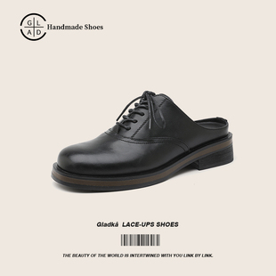 Gladka小众设计德比鞋男款黑色休闲皮鞋一脚蹬厚底增高外穿勃肯鞋