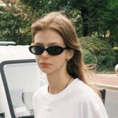 欧美复古小框小脸椭圆形猫眼墨镜女款 2024新款 潮街拍高级感太阳镜